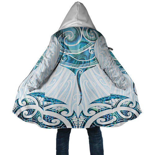 New Zealand Manta Ray Tattoo Cloak Aotearoa Maori Haehae Paua Shell - Aussie Hoodie