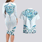 New Zealand Manta Ray Tattoo Couples Matching Long Sleeve Bodycon Dress and Hawaiian Shirt Aotearoa Maori Haehae Paua Shell - Aussie Hoodie