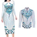 New Zealand Manta Ray Tattoo Couples Matching Long Sleeve Bodycon Dress and Long Sleeve Button Shirt Aotearoa Maori Haehae Paua Shell - Aussie Hoodie