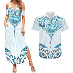 New Zealand Manta Ray Tattoo Couples Matching Summer Maxi Dress and Hawaiian Shirt Aotearoa Maori Haehae Paua Shell - Aussie Hoodie