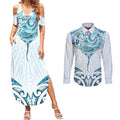 New Zealand Manta Ray Tattoo Couples Matching Summer Maxi Dress and Long Sleeve Button Shirt Aotearoa Maori Haehae Paua Shell - Aussie Hoodie
