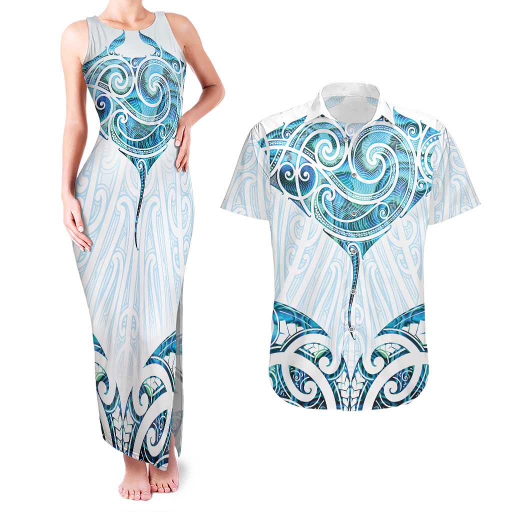 New Zealand Manta Ray Tattoo Couples Matching Tank Maxi Dress and Hawaiian Shirt Aotearoa Maori Haehae Paua Shell - Aussie Hoodie