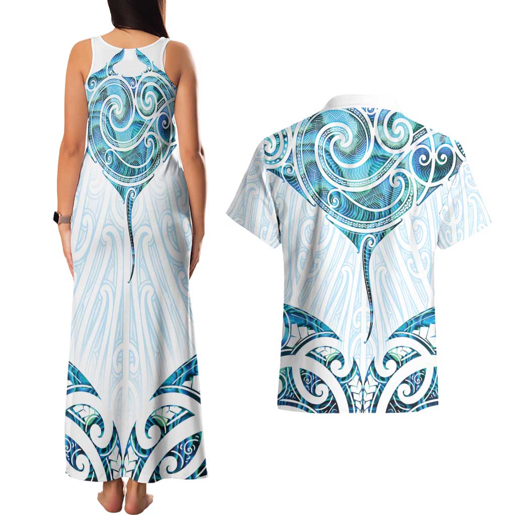 New Zealand Manta Ray Tattoo Couples Matching Tank Maxi Dress and Hawaiian Shirt Aotearoa Maori Haehae Paua Shell - Aussie Hoodie