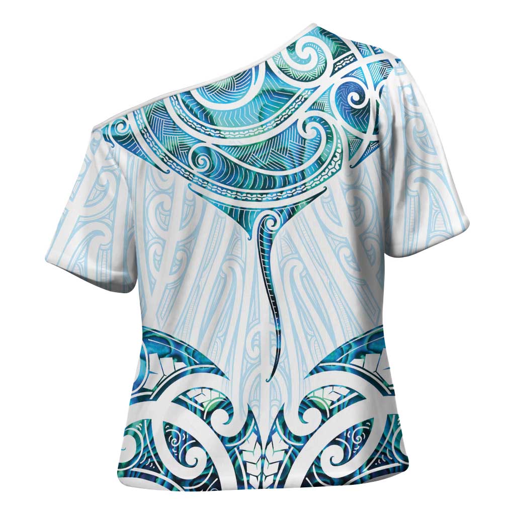New Zealand Manta Ray Tattoo Cross Shoulder Shirt Aotearoa Maori Haehae Paua Shell - Aussie Hoodie