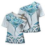 New Zealand Manta Ray Tattoo Cross Shoulder Shirt Aotearoa Maori Haehae Paua Shell - Aussie Hoodie