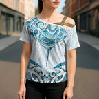 New Zealand Manta Ray Tattoo Cross Shoulder Shirt Aotearoa Maori Haehae Paua Shell - Aussie Hoodie