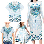 New Zealand Manta Ray Tattoo Family Matching Long Sleeve Bodycon Dress and Hawaiian Shirt Aotearoa Maori Haehae Paua Shell - Aussie Hoodie