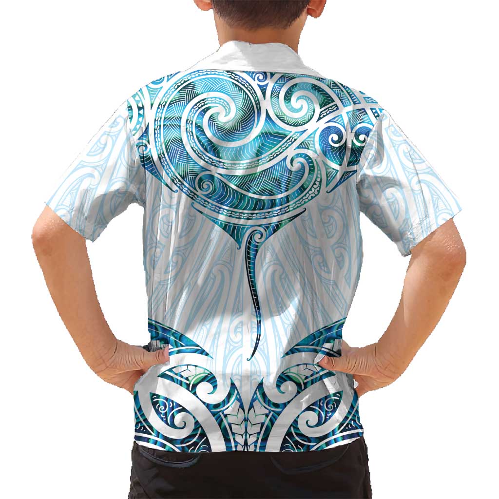 New Zealand Manta Ray Tattoo Family Matching Long Sleeve Bodycon Dress and Hawaiian Shirt Aotearoa Maori Haehae Paua Shell - Aussie Hoodie