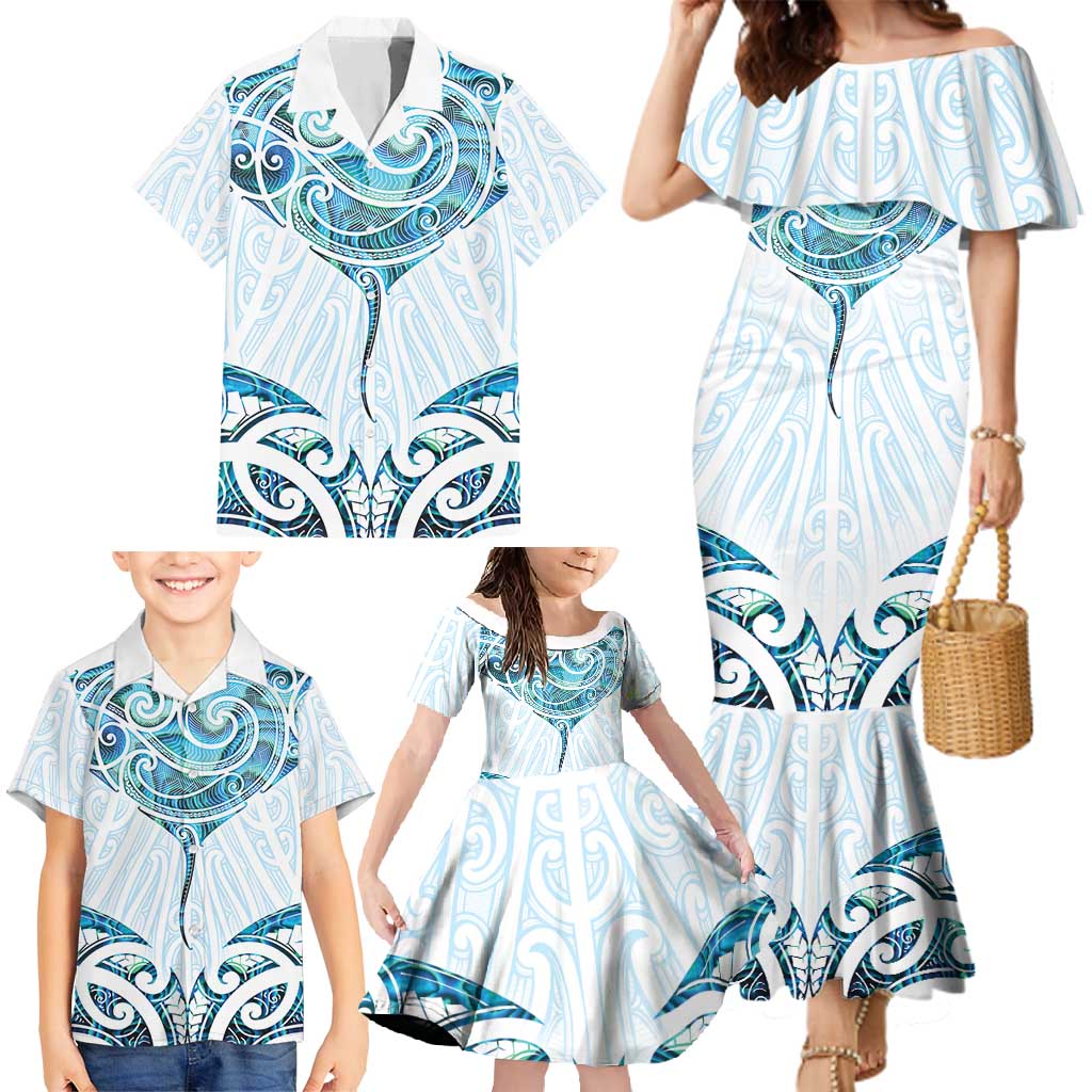 New Zealand Manta Ray Tattoo Family Matching Mermaid Dress and Hawaiian Shirt Aotearoa Maori Haehae Paua Shell - Aussie Hoodie