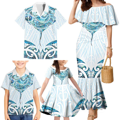 New Zealand Manta Ray Tattoo Family Matching Mermaid Dress and Hawaiian Shirt Aotearoa Maori Haehae Paua Shell - Aussie Hoodie