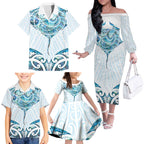 New Zealand Manta Ray Tattoo Family Matching Off The Shoulder Long Sleeve Dress and Hawaiian Shirt Aotearoa Maori Haehae Paua Shell - Aussie Hoodie