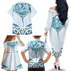 New Zealand Manta Ray Tattoo Family Matching Off The Shoulder Long Sleeve Dress and Hawaiian Shirt Aotearoa Maori Haehae Paua Shell - Aussie Hoodie