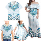 New Zealand Manta Ray Tattoo Family Matching Off Shoulder Maxi Dress and Hawaiian Shirt Aotearoa Maori Haehae Paua Shell - Aussie Hoodie
