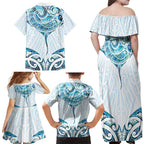 New Zealand Manta Ray Tattoo Family Matching Off Shoulder Maxi Dress and Hawaiian Shirt Aotearoa Maori Haehae Paua Shell - Aussie Hoodie