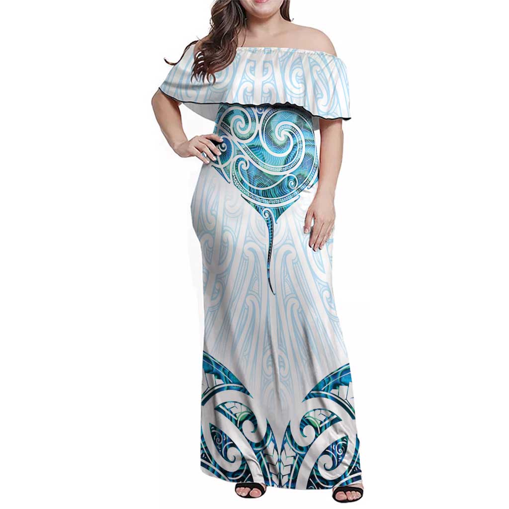 New Zealand Manta Ray Tattoo Family Matching Off Shoulder Maxi Dress and Hawaiian Shirt Aotearoa Maori Haehae Paua Shell - Aussie Hoodie
