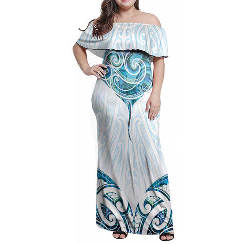 New Zealand Manta Ray Tattoo Family Matching Off Shoulder Maxi Dress and Hawaiian Shirt Aotearoa Maori Haehae Paua Shell - Aussie Hoodie