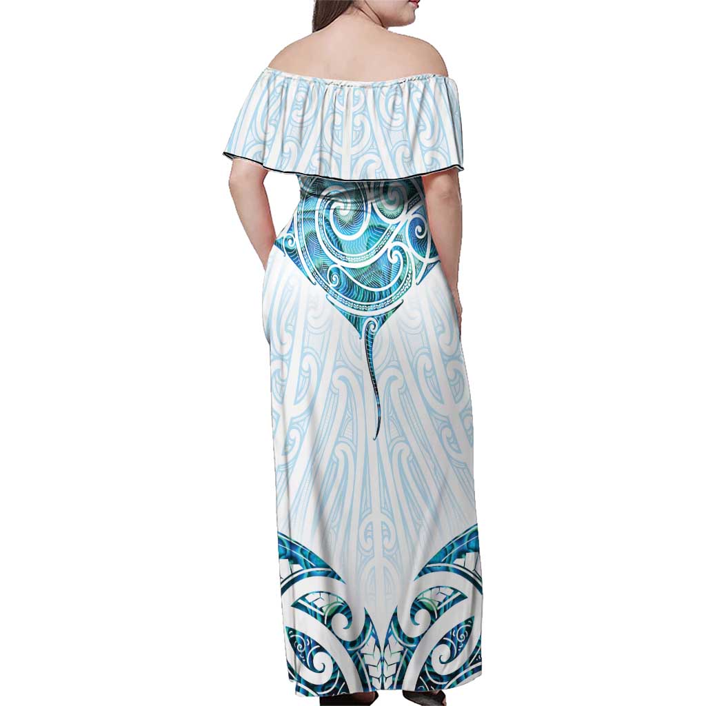 New Zealand Manta Ray Tattoo Family Matching Off Shoulder Maxi Dress and Hawaiian Shirt Aotearoa Maori Haehae Paua Shell - Aussie Hoodie
