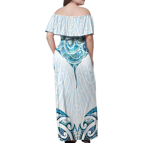 New Zealand Manta Ray Tattoo Family Matching Off Shoulder Maxi Dress and Hawaiian Shirt Aotearoa Maori Haehae Paua Shell - Aussie Hoodie