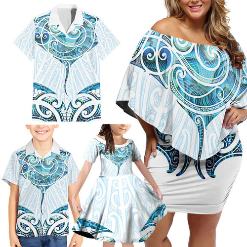 New Zealand Manta Ray Tattoo Family Matching Off Shoulder Short Dress and Hawaiian Shirt Aotearoa Maori Haehae Paua Shell - Aussie Hoodie