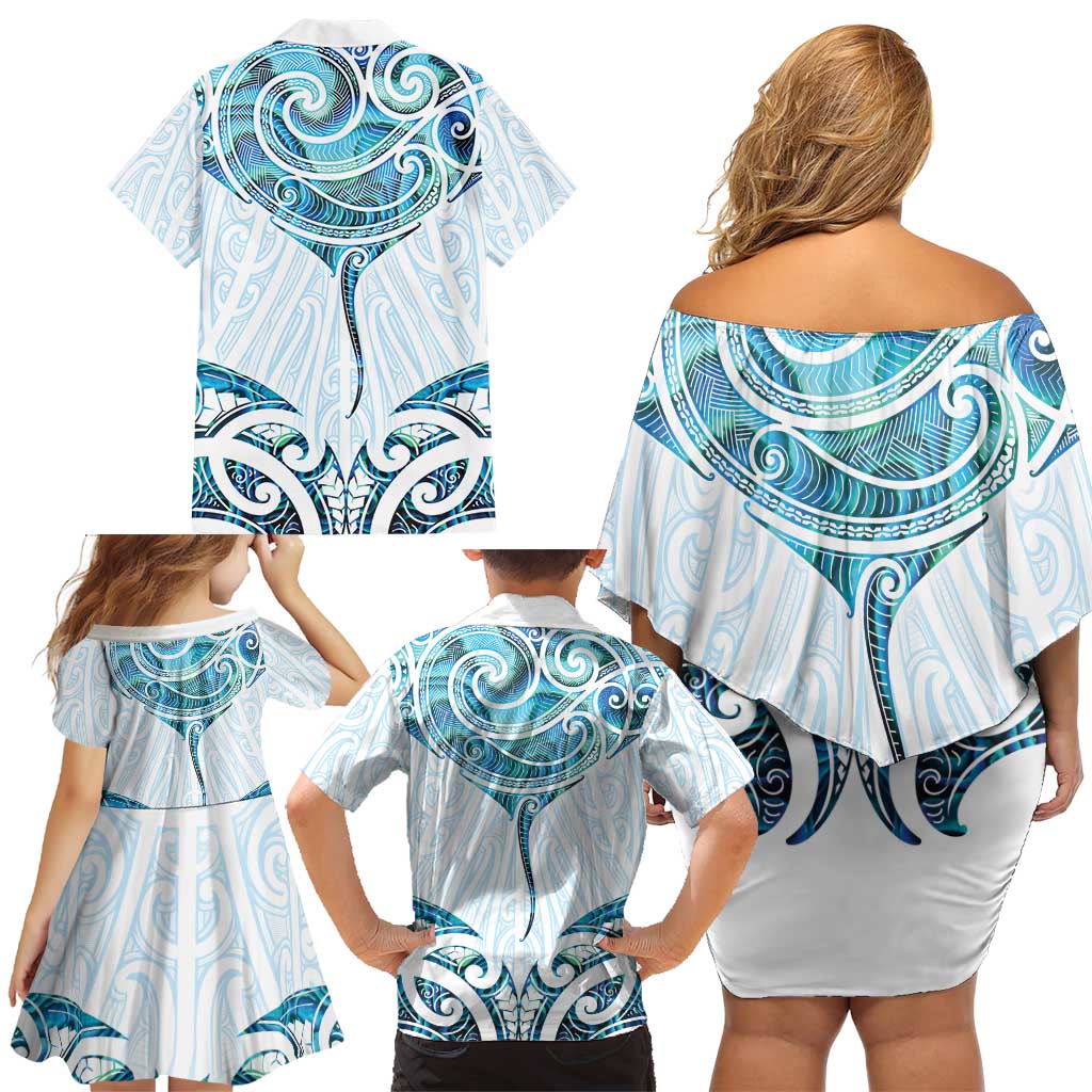 New Zealand Manta Ray Tattoo Family Matching Off Shoulder Short Dress and Hawaiian Shirt Aotearoa Maori Haehae Paua Shell - Aussie Hoodie