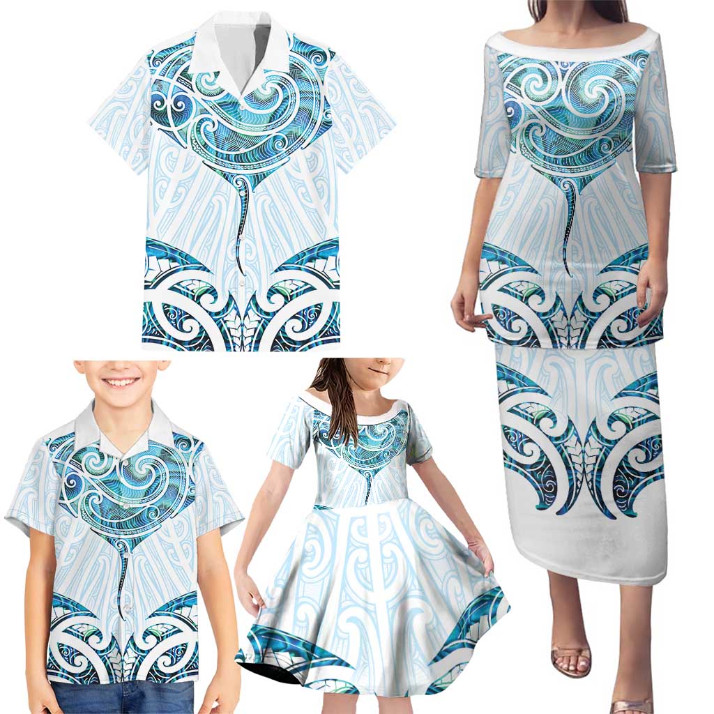New Zealand Manta Ray Tattoo Family Matching Puletasi and Hawaiian Shirt Aotearoa Maori Haehae Paua Shell - Aussie Hoodie
