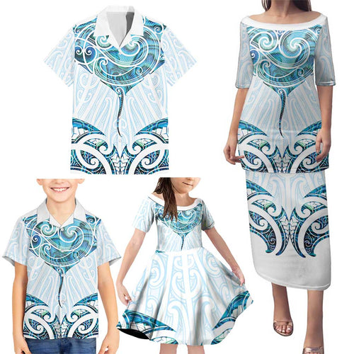 New Zealand Manta Ray Tattoo Family Matching Puletasi and Hawaiian Shirt Aotearoa Maori Haehae Paua Shell - Aussie Hoodie