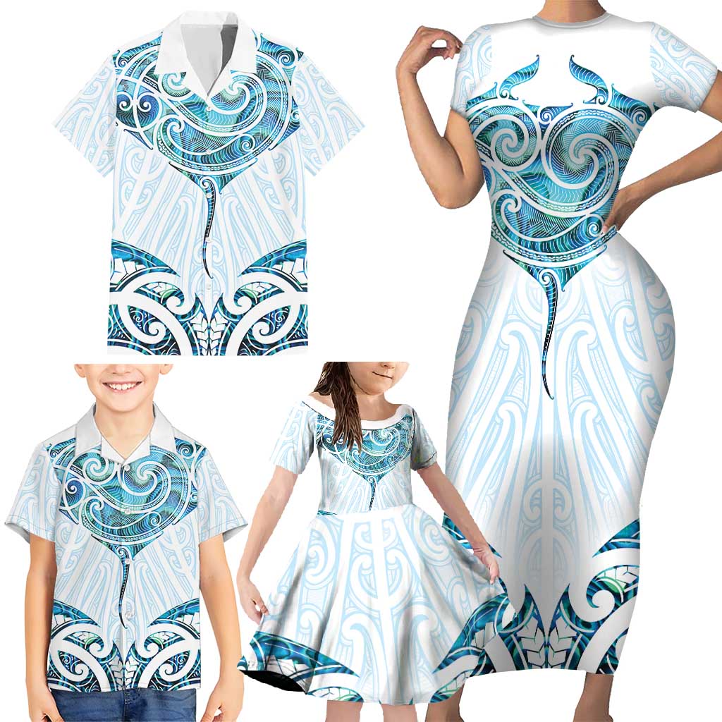 New Zealand Manta Ray Tattoo Family Matching Short Sleeve Bodycon Dress and Hawaiian Shirt Aotearoa Maori Haehae Paua Shell - Aussie Hoodie