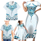 New Zealand Manta Ray Tattoo Family Matching Short Sleeve Bodycon Dress and Hawaiian Shirt Aotearoa Maori Haehae Paua Shell - Aussie Hoodie