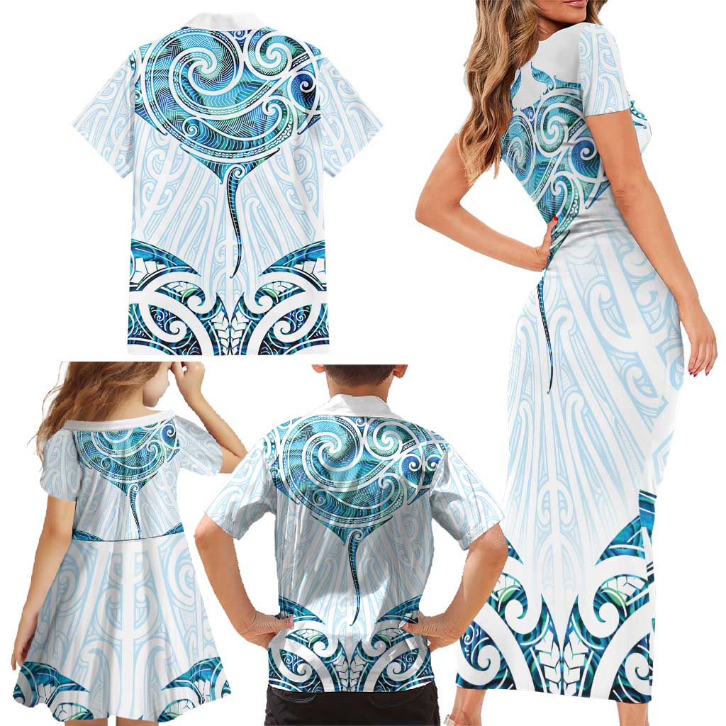 New Zealand Manta Ray Tattoo Family Matching Short Sleeve Bodycon Dress and Hawaiian Shirt Aotearoa Maori Haehae Paua Shell - Aussie Hoodie