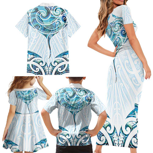 New Zealand Manta Ray Tattoo Family Matching Short Sleeve Bodycon Dress and Hawaiian Shirt Aotearoa Maori Haehae Paua Shell - Aussie Hoodie