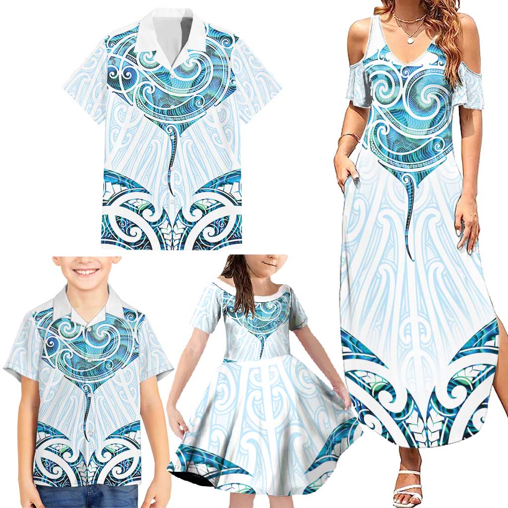 New Zealand Manta Ray Tattoo Family Matching Summer Maxi Dress and Hawaiian Shirt Aotearoa Maori Haehae Paua Shell - Aussie Hoodie