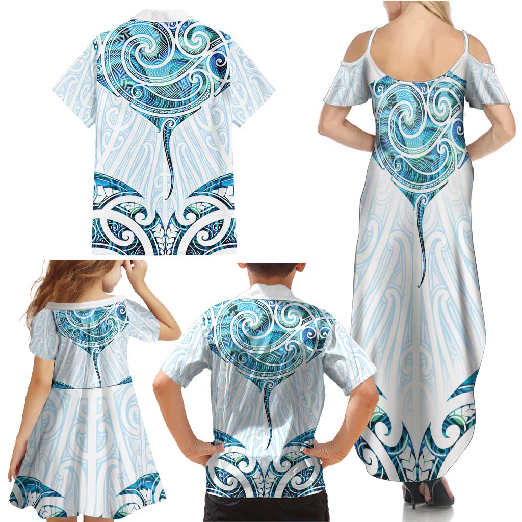 New Zealand Manta Ray Tattoo Family Matching Summer Maxi Dress and Hawaiian Shirt Aotearoa Maori Haehae Paua Shell - Aussie Hoodie