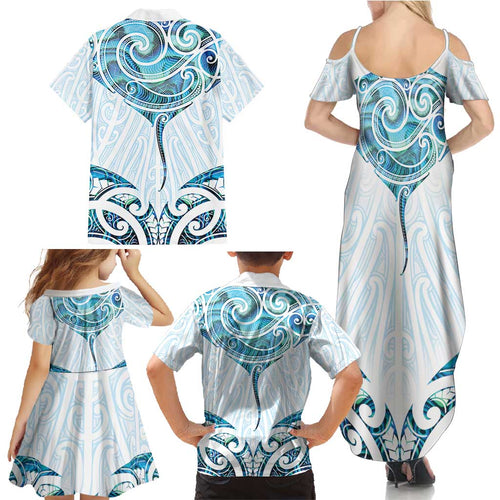 New Zealand Manta Ray Tattoo Family Matching Summer Maxi Dress and Hawaiian Shirt Aotearoa Maori Haehae Paua Shell - Aussie Hoodie