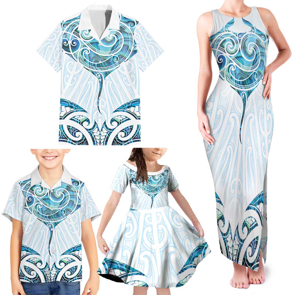 New Zealand Manta Ray Tattoo Family Matching Tank Maxi Dress and Hawaiian Shirt Aotearoa Maori Haehae Paua Shell - Aussie Hoodie