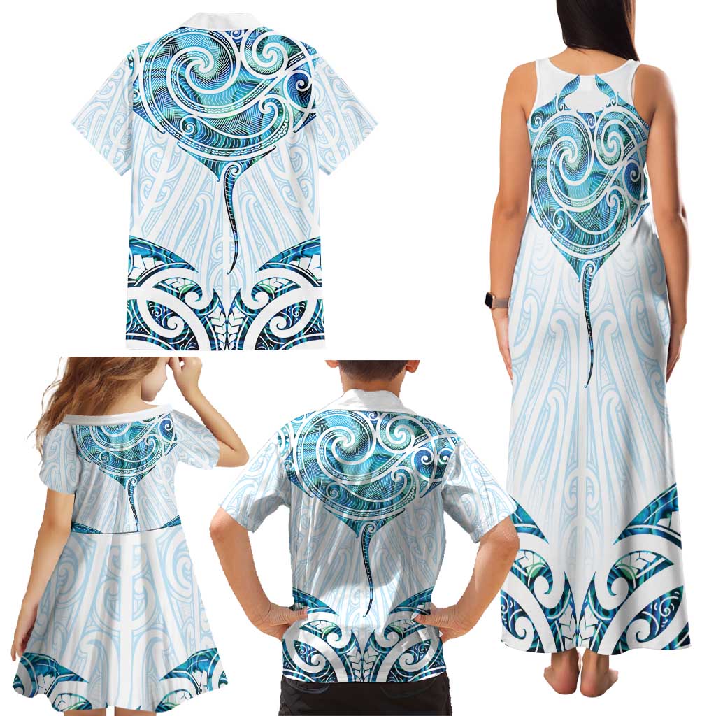 New Zealand Manta Ray Tattoo Family Matching Tank Maxi Dress and Hawaiian Shirt Aotearoa Maori Haehae Paua Shell - Aussie Hoodie