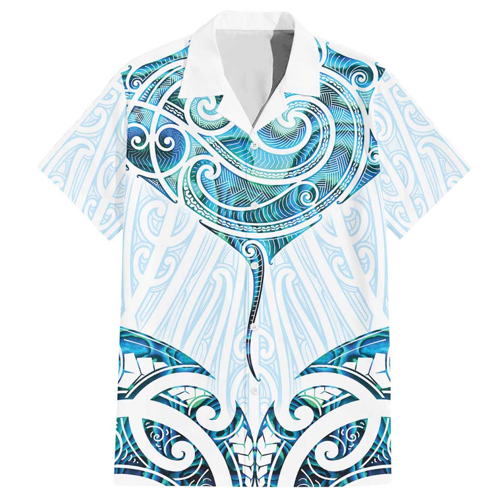 New Zealand Manta Ray Tattoo Hawaiian Shirt Aotearoa Maori Haehae Paua Shell - Aussie Hoodie