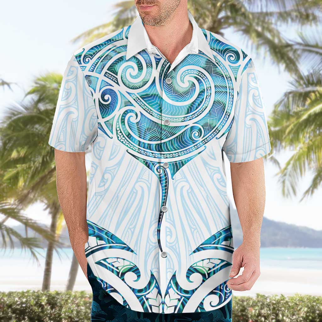 New Zealand Manta Ray Tattoo Hawaiian Shirt Aotearoa Maori Haehae Paua Shell - Aussie Hoodie
