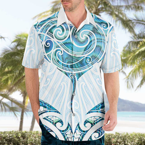 New Zealand Manta Ray Tattoo Hawaiian Shirt Aotearoa Maori Haehae Paua Shell - Aussie Hoodie