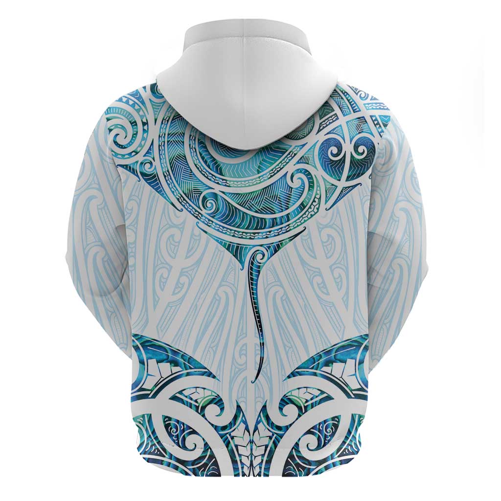 New Zealand Manta Ray Tattoo Hoodie Aotearoa Maori Haehae Paua Shell - Aussie Hoodie
