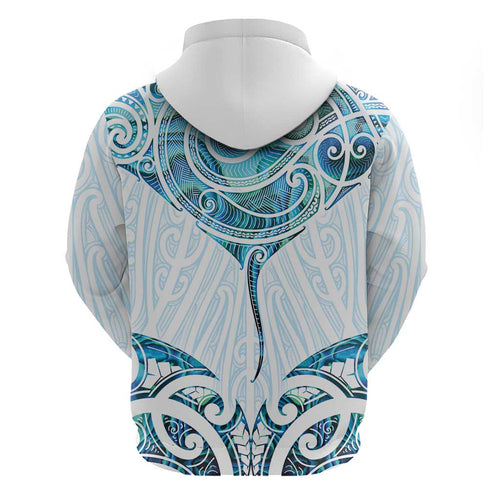New Zealand Manta Ray Tattoo Hoodie Aotearoa Maori Haehae Paua Shell - Aussie Hoodie