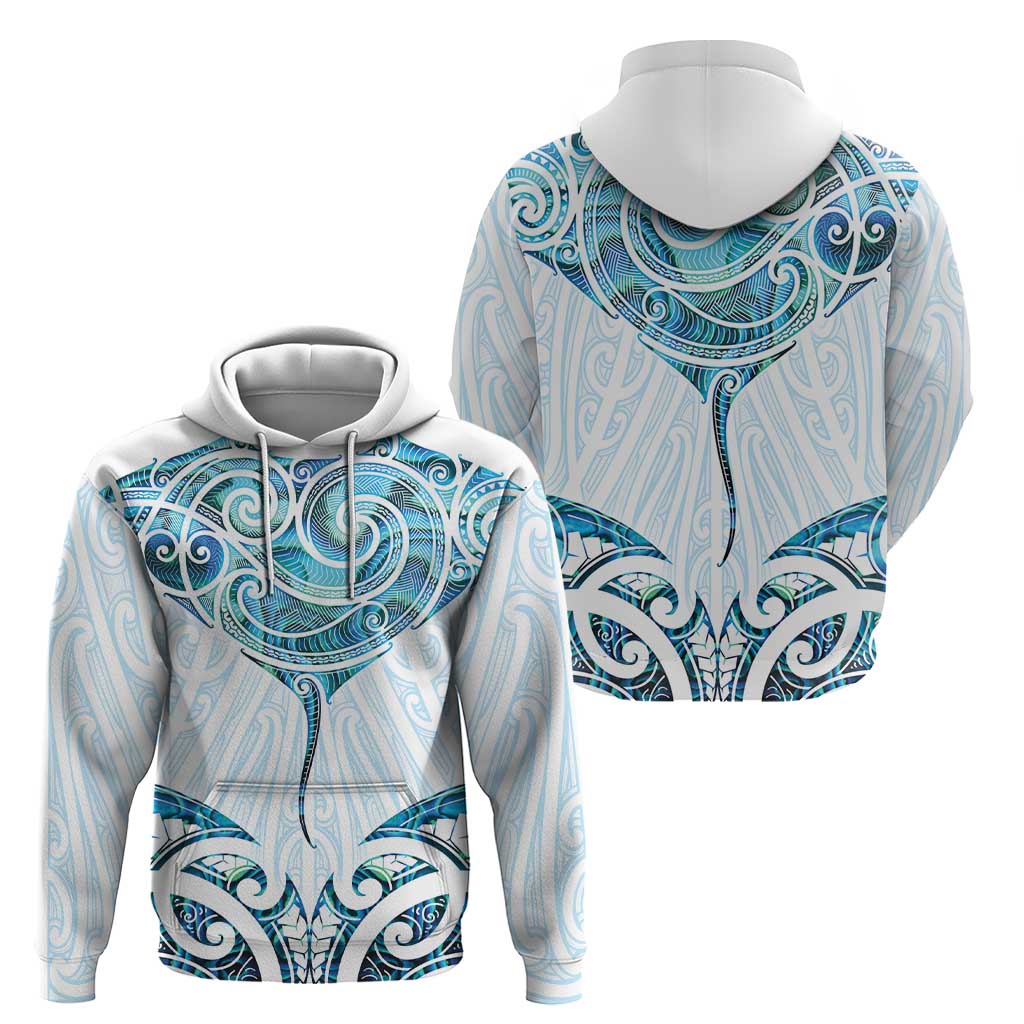 New Zealand Manta Ray Tattoo Hoodie Aotearoa Maori Haehae Paua Shell - Aussie Hoodie
