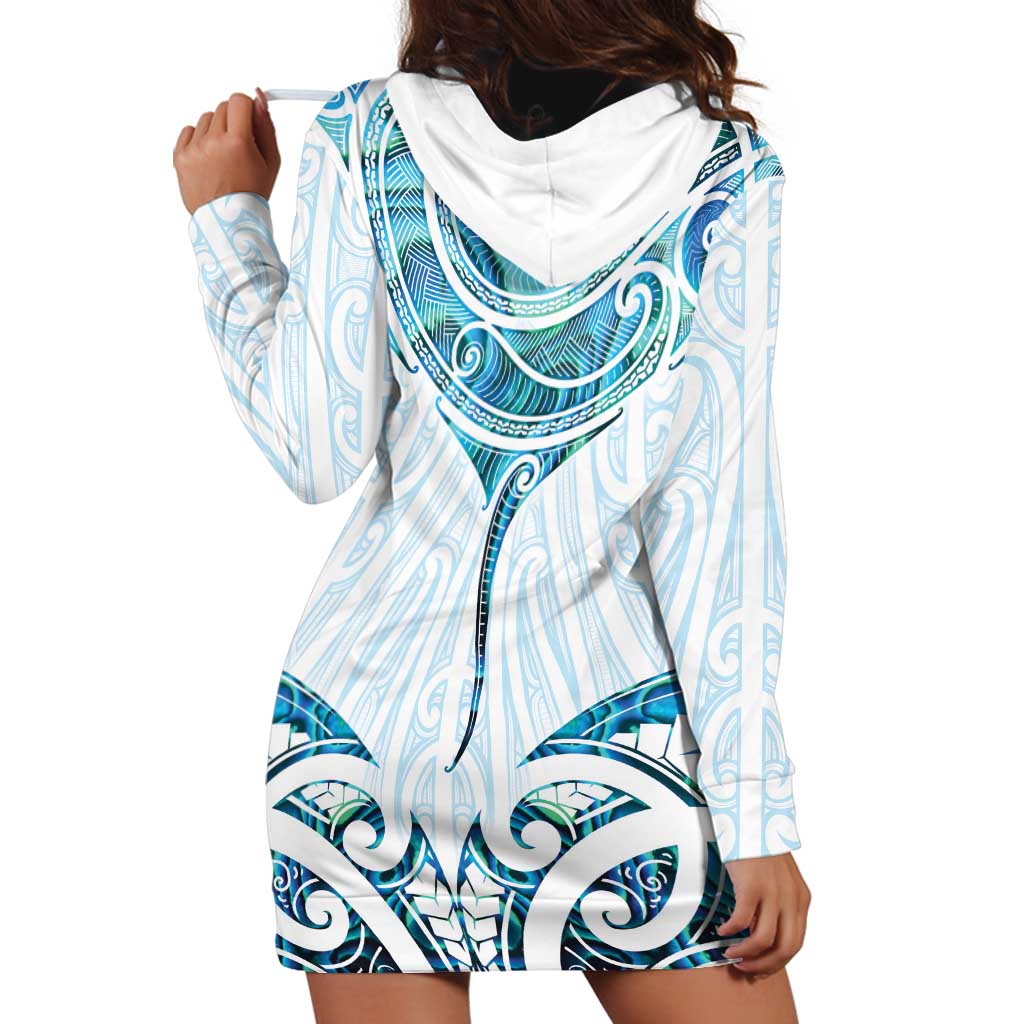 New Zealand Manta Ray Tattoo Hoodie Dress Aotearoa Maori Haehae Paua Shell - Aussie Hoodie
