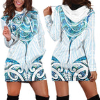 New Zealand Manta Ray Tattoo Hoodie Dress Aotearoa Maori Haehae Paua Shell - Aussie Hoodie