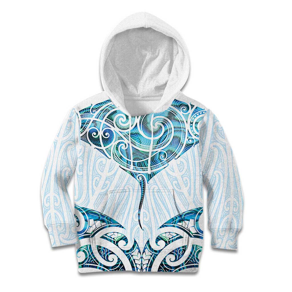 New Zealand Manta Ray Tattoo Kid Hoodie Aotearoa Maori Haehae Paua Shell - Aussie Hoodie