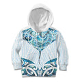 New Zealand Manta Ray Tattoo Kid Hoodie Aotearoa Maori Haehae Paua Shell - Aussie Hoodie