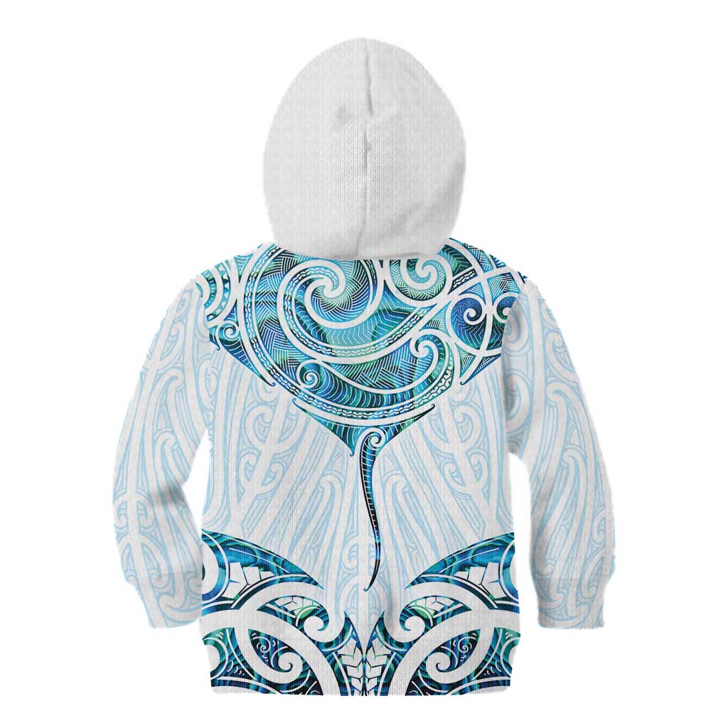 New Zealand Manta Ray Tattoo Kid Hoodie Aotearoa Maori Haehae Paua Shell - Aussie Hoodie