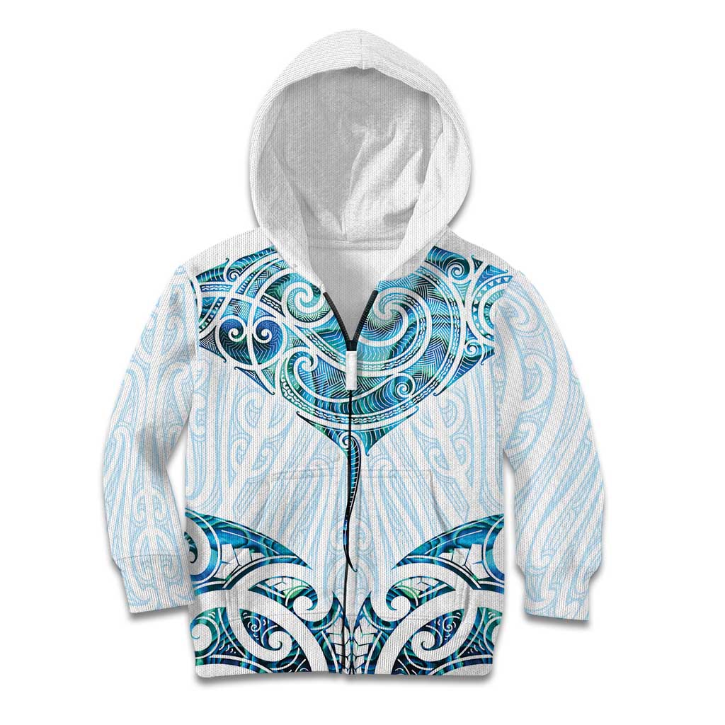 New Zealand Manta Ray Tattoo Kid Hoodie Aotearoa Maori Haehae Paua Shell - Aussie Hoodie