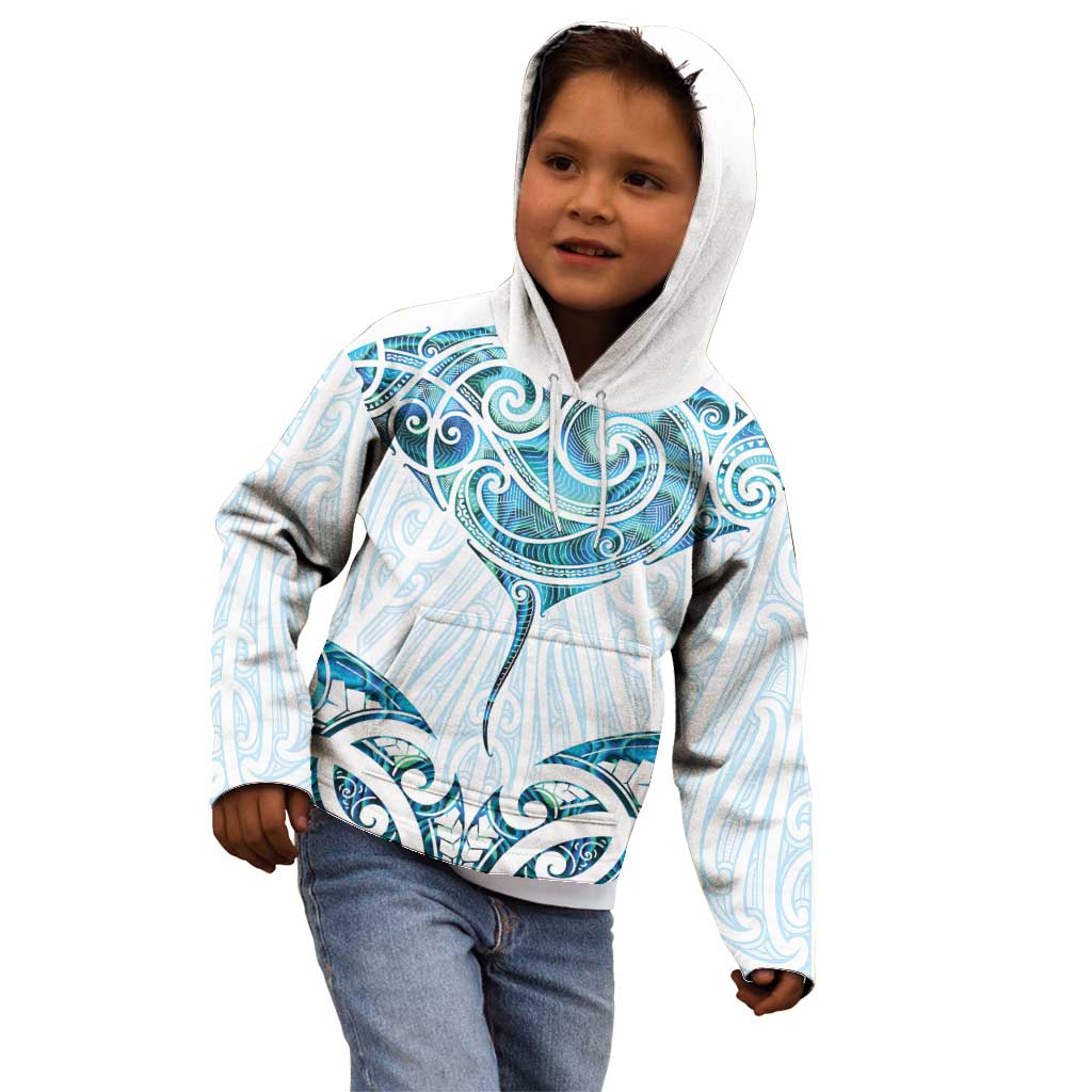 New Zealand Manta Ray Tattoo Kid Hoodie Aotearoa Maori Haehae Paua Shell - Aussie Hoodie