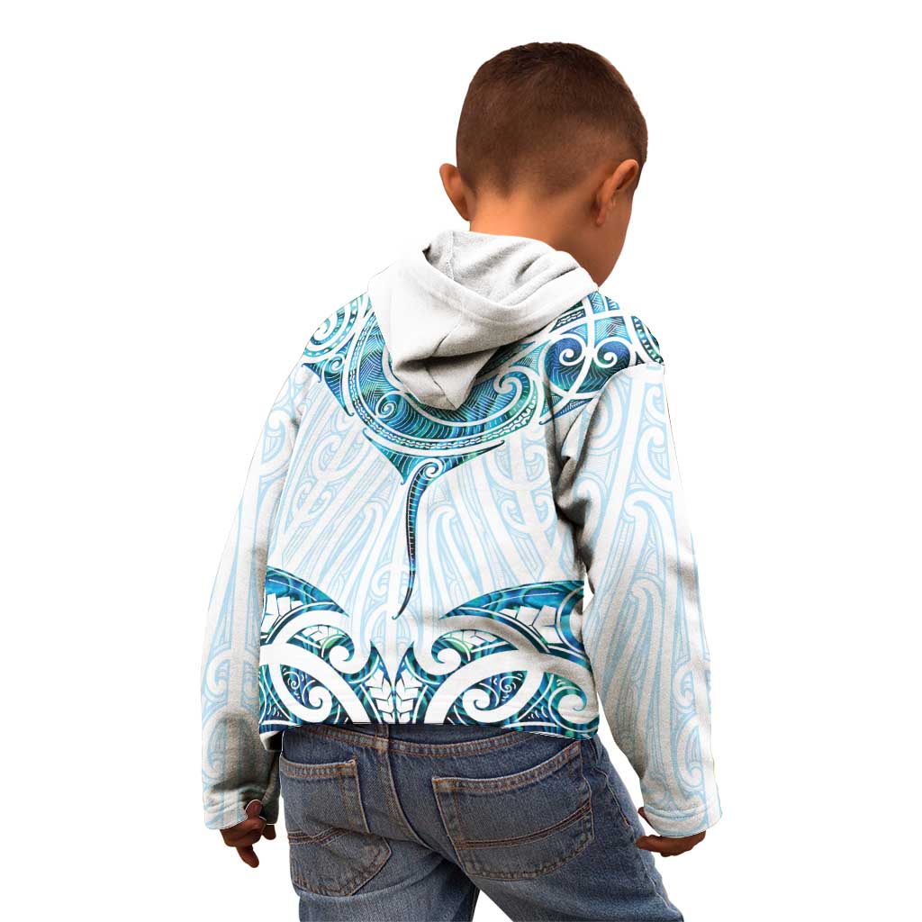 New Zealand Manta Ray Tattoo Kid Hoodie Aotearoa Maori Haehae Paua Shell - Aussie Hoodie