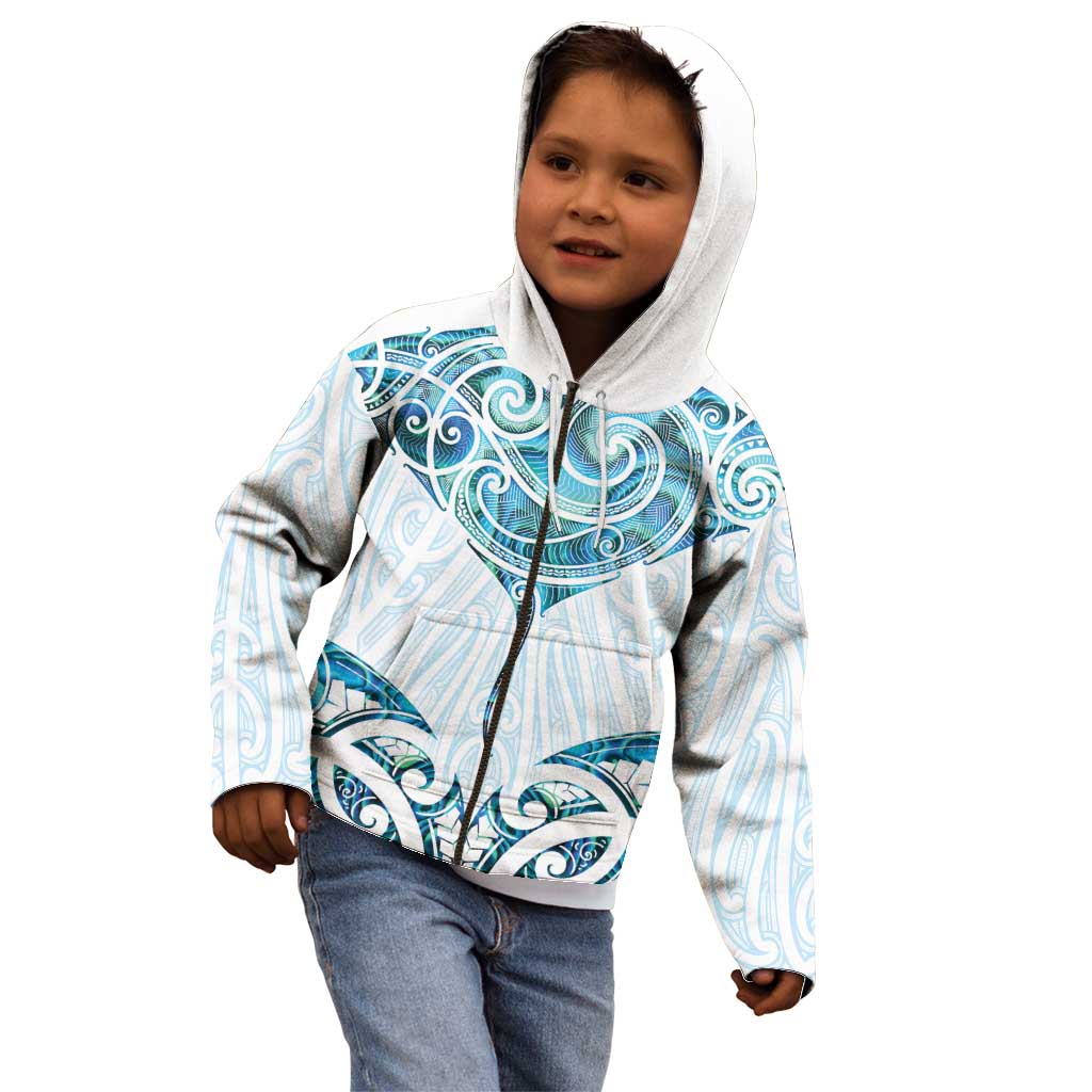 New Zealand Manta Ray Tattoo Kid Hoodie Aotearoa Maori Haehae Paua Shell - Aussie Hoodie
